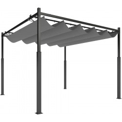 Outsunny Pérgola de Jardín 3x3 m con Techo Retráctil y Accesorio Magnético Protección UV30+ Columnas Metálicas y Ganchos