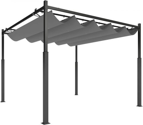 Outsunny Pérgola de Jardín 3x3 m con Techo Retráctil y Accesorio Magnético Protección UV30+ Columnas Metálicas y Ganchos