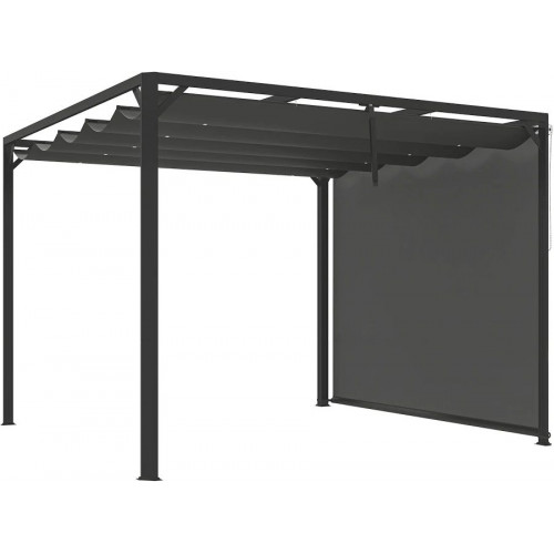 Outsunny Pérgola de Jardín 3x3 m con Techo Retráctil y Lateral Enrollable Gris