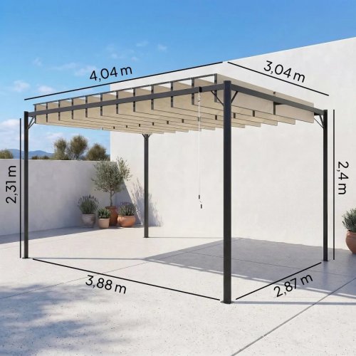Outsunny Pérgola de Jardín 3x4 m con Protección UPF 50+ Gazebo con Techo Ajustable Estructura de Metal para Exterior