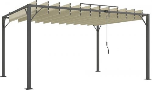 Outsunny Pérgola de Jardín 3x4 m con Protección UPF30+ Gazebo con Techo Ajustable Estructura de Aluminio para Exterior