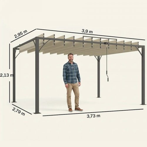 Outsunny Pérgola de Jardín 3x4 m con Protección UPF30+ Gazebo con Techo Ajustable Estructura de Aluminio para Exterior
