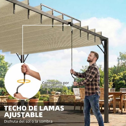 Outsunny Pérgola de Jardín 3x4 m con Protección UPF30+ Gazebo con Techo Ajustable Estructura de Aluminio para Exterior