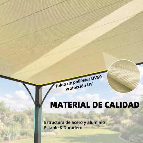 Outsunny Pérgola de Jardín 3x4 m con Protección UPF30+ Gazebo con Techo Ajustable Estructura de Aluminio para Exterior