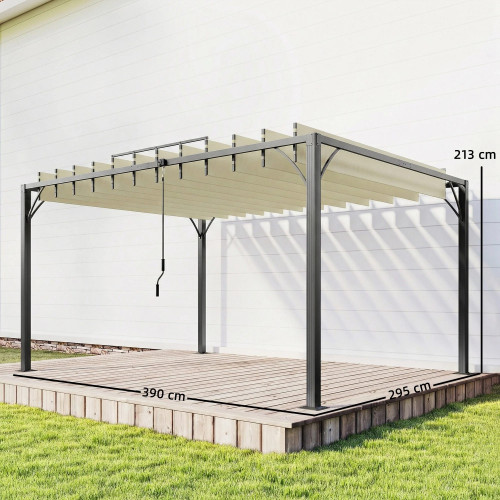 Outsunny Pérgola De Jardín 3x4 M Con Techo De Lamas Orientables Upf30+ Crema