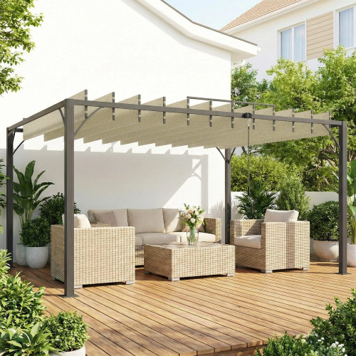 Outsunny Pérgola De Jardín 3x4 M Con Techo De Lamas Orientables Upf30+ Crema