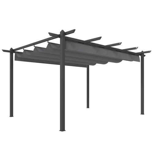 Outsunny Pérgola De Jardín 4x3 M Con Techo Retráctil Y Marco De Aluminio Gris