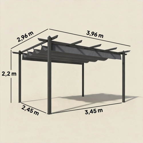 Outsunny Pérgola De Jardín 4x3 M Con Techo Retráctil Y Marco De Aluminio Gris