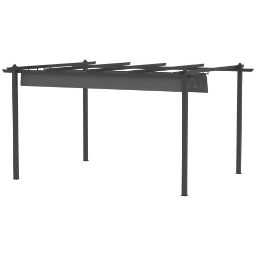 Outsunny Pérgola De Jardín 4x3 M Con Techo Retráctil Y Marco De Aluminio Gris
