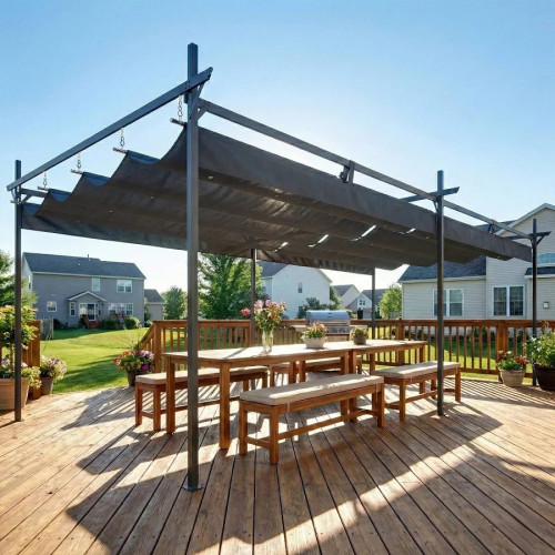 Outsunny Pérgola de Jardín 6x3 m con Techo Retráctil Upf30+ Gris Oscuro