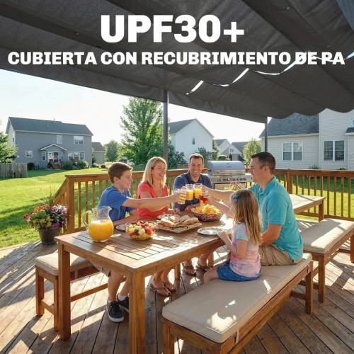Outsunny Pérgola de Jardín 6x3 m con Techo Retráctil Upf30+ Gris Oscuro