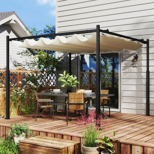Outsunny Pérgola de jardín exterior 3x3 m con techo retráctil y fijación magnética