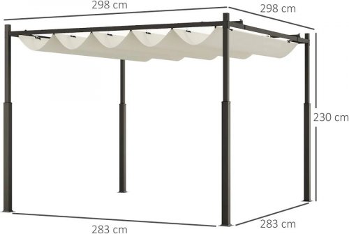 Outsunny Pérgola de jardín exterior 3x3 m con techo retráctil y fijación magnética