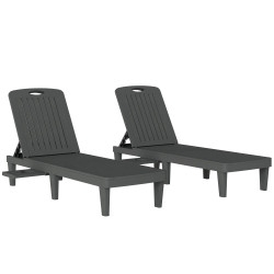 Outsunny Set De 2 Tumbonas De Jardín Exterior Reclinables Bandeja Lateral Gris