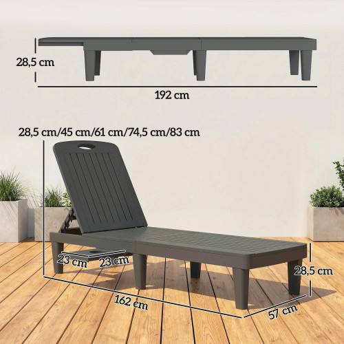 Outsunny Set De 2 Tumbonas De Jardín Exterior Reclinables Bandeja Lateral Gris