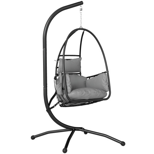 Outsunny Silla Colgante Con Soporte Cesta Plegable Reposacabezas Gris Oscuro