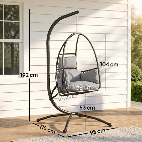 Outsunny Silla Colgante Con Soporte Cesta Plegable Reposacabezas Gris Oscuro