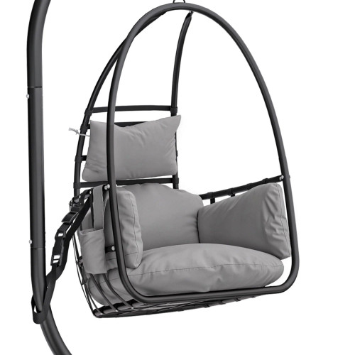 Outsunny Silla Colgante Con Soporte Cesta Plegable Reposacabezas Gris Oscuro