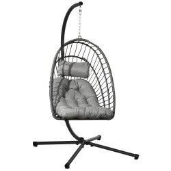 Outsunny Silla Colgante De Ratán Con Cojín Reposacabezas Gris Oscuro