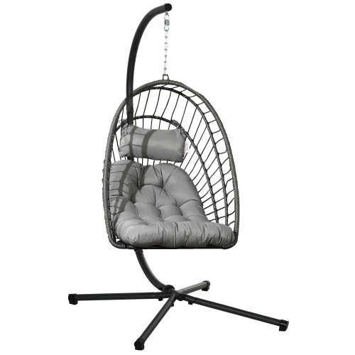Outsunny Silla Colgante De Ratán Con Cojín Reposacabezas Gris Oscuro