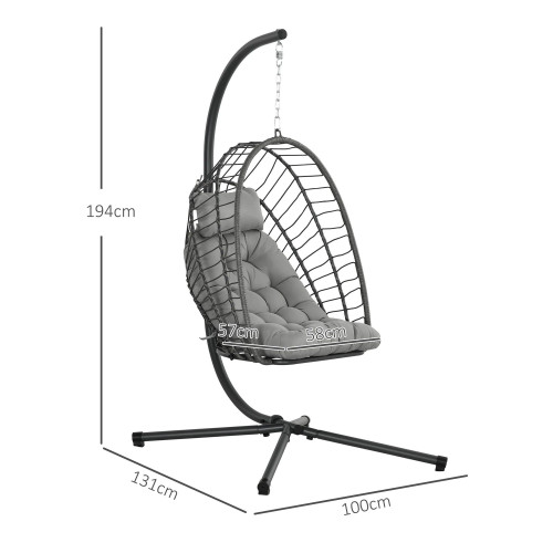 Outsunny Silla Colgante De Ratán Con Cojín Reposacabezas Gris Oscuro