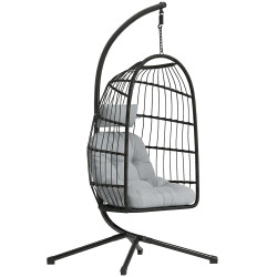 Outsunny Silla Colgante Huevo Con Soporte Cesta Plegable Cojín Altura Ajustable
