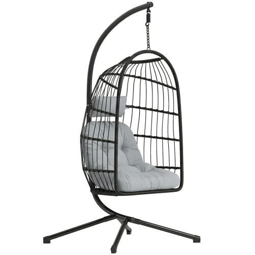 Outsunny Silla Colgante Huevo Con Soporte Cesta Plegable Cojín Altura Ajustable