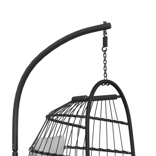Outsunny Silla Colgante Huevo Con Soporte Cesta Plegable Cojín Altura Ajustable