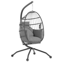 Outsunny Silla Colgante Huevo Con Soporte Cesta Plegable Cojín Carga 120kg Gris