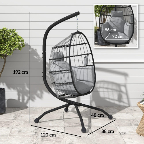Outsunny Silla Colgante Huevo Con Soporte Cesta Plegable Cojín Carga 120kg Gris