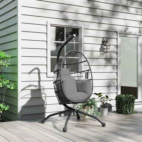 Outsunny Silla Colgante Huevo Con Soporte Cesta Plegable Cojín Carga 120kg Gris