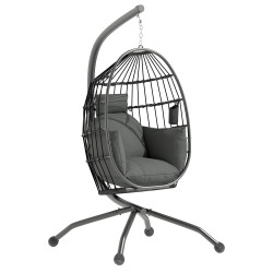 Outsunny Silla Colgante Huevo Con Soporte Cesta Plegable Cojín Carga 120kg Negro
