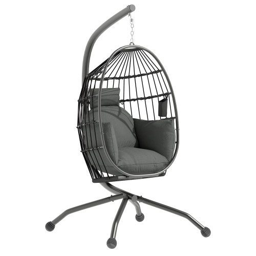 Outsunny Silla Colgante Huevo Con Soporte Cesta Plegable Cojín Carga 120kg Negro
