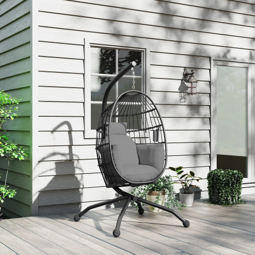 Outsunny Silla Colgante Huevo Con Soporte Cesta Plegable Cojín Carga 120kg Negro