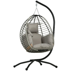 Outsunny Silla Colgante Huevo Con Soporte Cesta Plegable Cojín Gris Y Negro