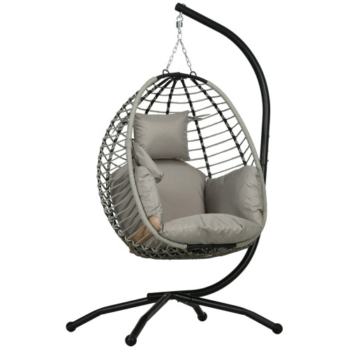 Outsunny Silla Colgante Huevo Con Soporte Cesta Plegable Cojín Gris Y Negro