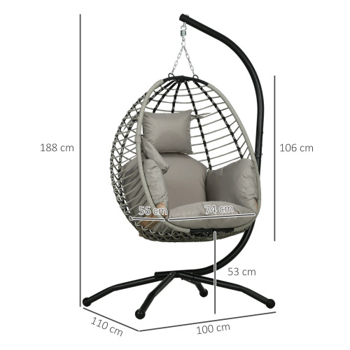 Outsunny Silla Colgante Huevo Con Soporte Cesta Plegable Cojín Gris Y Negro