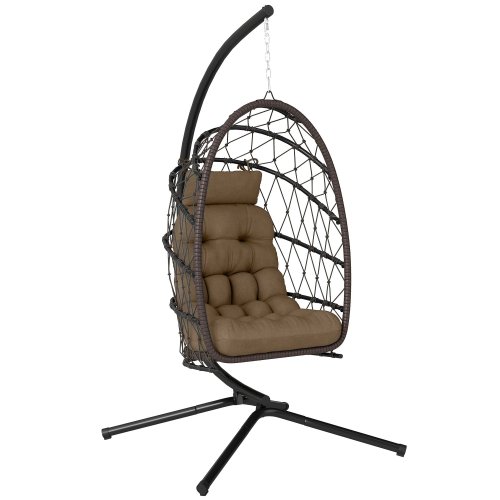 Outsunny Silla Colgante Huevo Con Soporte Cesta Plegable Cojín Marrón