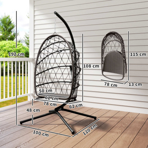 Outsunny Silla Colgante Huevo Con Soporte Cesta Plegable Cojín Marrón
