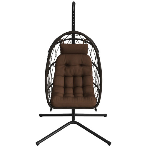 Outsunny Silla Colgante Huevo Con Soporte Cesta Plegable Cojín Marrón