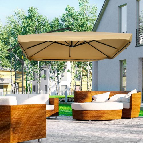 Outsunny Sombrilla De Jardín 296x296x265 Cm Inclinable Con Manivela Base Cruzada