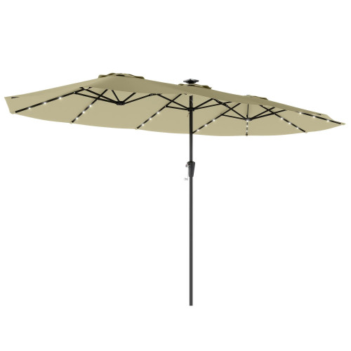 Outsunny Sombrilla Doble 4x2 M Con 36 Luces Led Manivela Upf50+ Beige