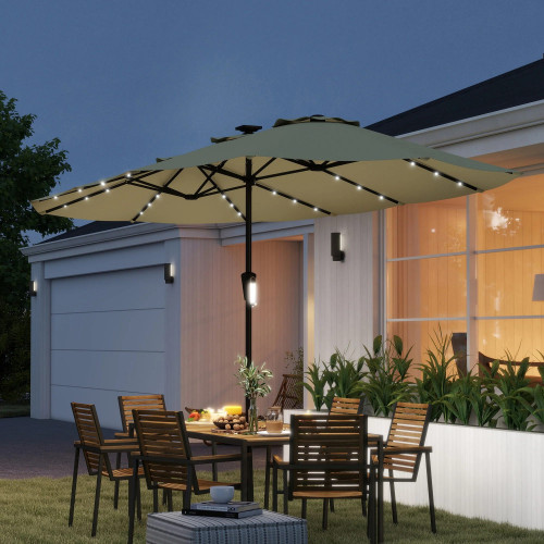 Outsunny Sombrilla Doble 4x2 M Con 36 Luces Led Manivela Upf50+ Beige