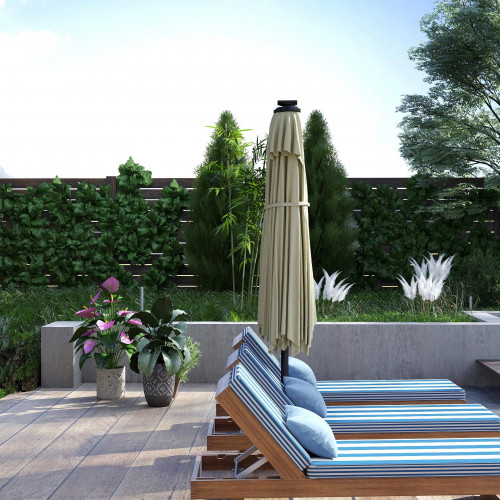 Outsunny Sombrilla Doble 4x2 M Con 36 Luces Led Manivela Upf50+ Beige