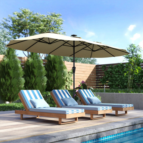 Outsunny Sombrilla Doble 4x2 M Con 36 Luces Led Manivela Upf50+ Beige