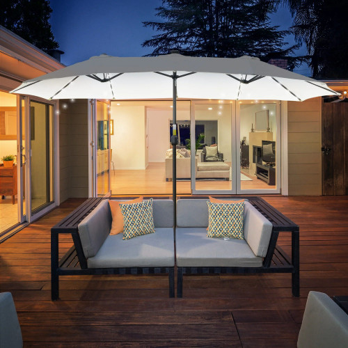 Outsunny Sombrilla Doble De Jardín Con 48 Luces Led Solar 450x265x240 Cm Crema