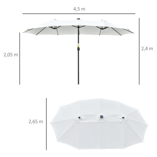 Outsunny Sombrilla Doble De Jardín Con 48 Luces Led Solar 450x265x240 Cm Crema