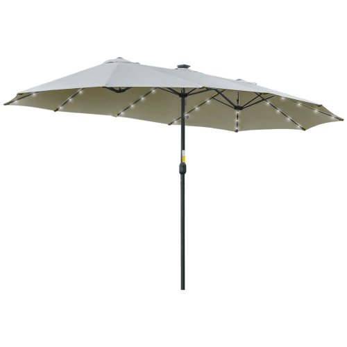 Outsunny Sombrilla Doble De Jardín Con 48 Luces Led Solar 450x265x240 Cm Gris
