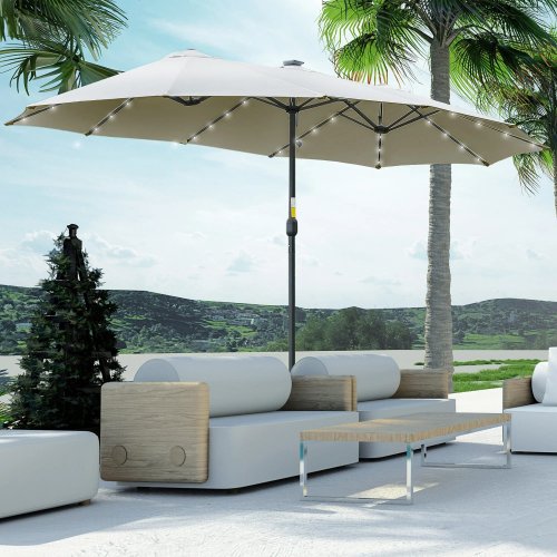 Outsunny Sombrilla Doble De Jardín Con 48 Luces Led Solar 450x265x240 Cm Gris