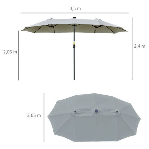 Outsunny Sombrilla Doble De Jardín Con 48 Luces Led Solar 450x265x240 Cm Gris